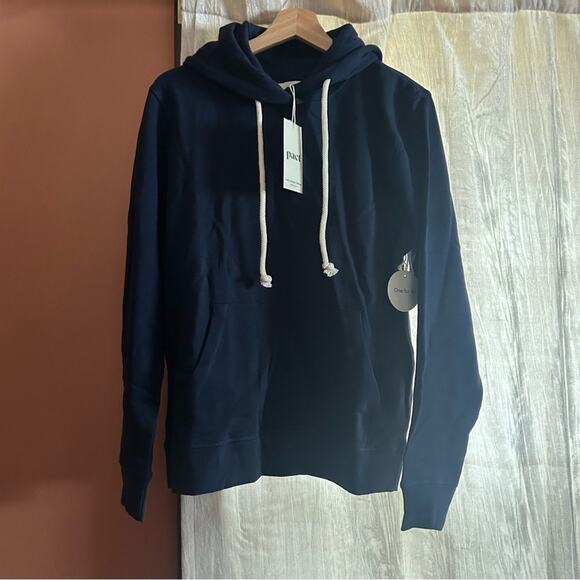 Pact Tops - Pact Organic Cotton Lounge Pullover Hoodie Sweatshirt Unisex Navy Blue NWT Sz S